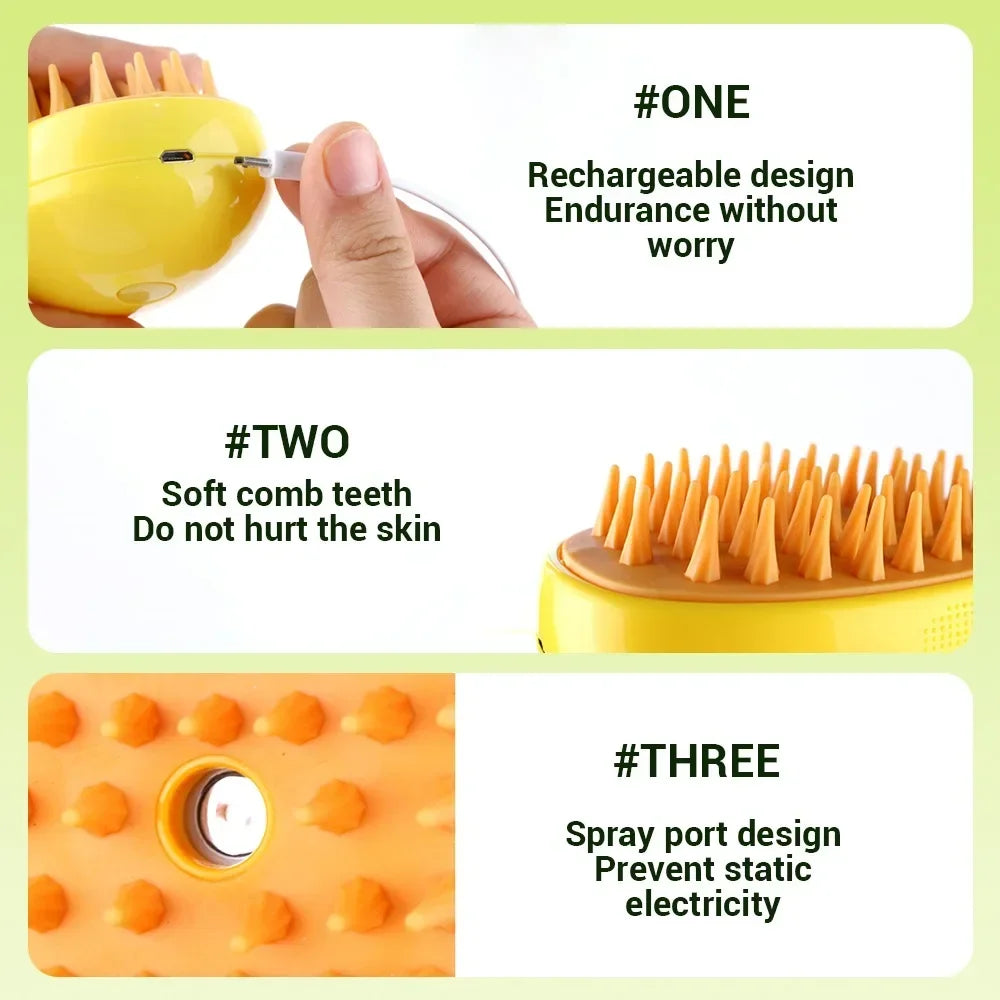 3-in-1 Electric Steamy Pet Brush | Professional Grooming & Massage Tool for Cats and Dogs