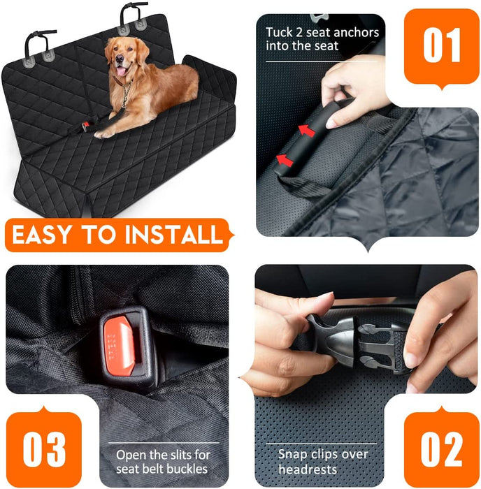 Dog Car Seat Cover - Waterproof Back Seat Protector for Pets, Non-Slip Design Fits Most Cars, SUVs, and Trucks - Black